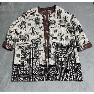 Vintage Tribal Tapestry Jacket Open Front Cardigan Womens‎ Large Made USA